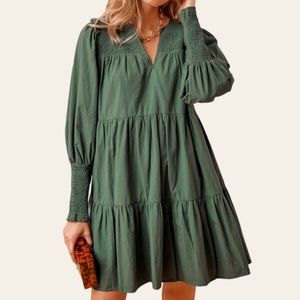 Tuckernuck Jaguar Green Ceci Smocked Mini Dress - Small